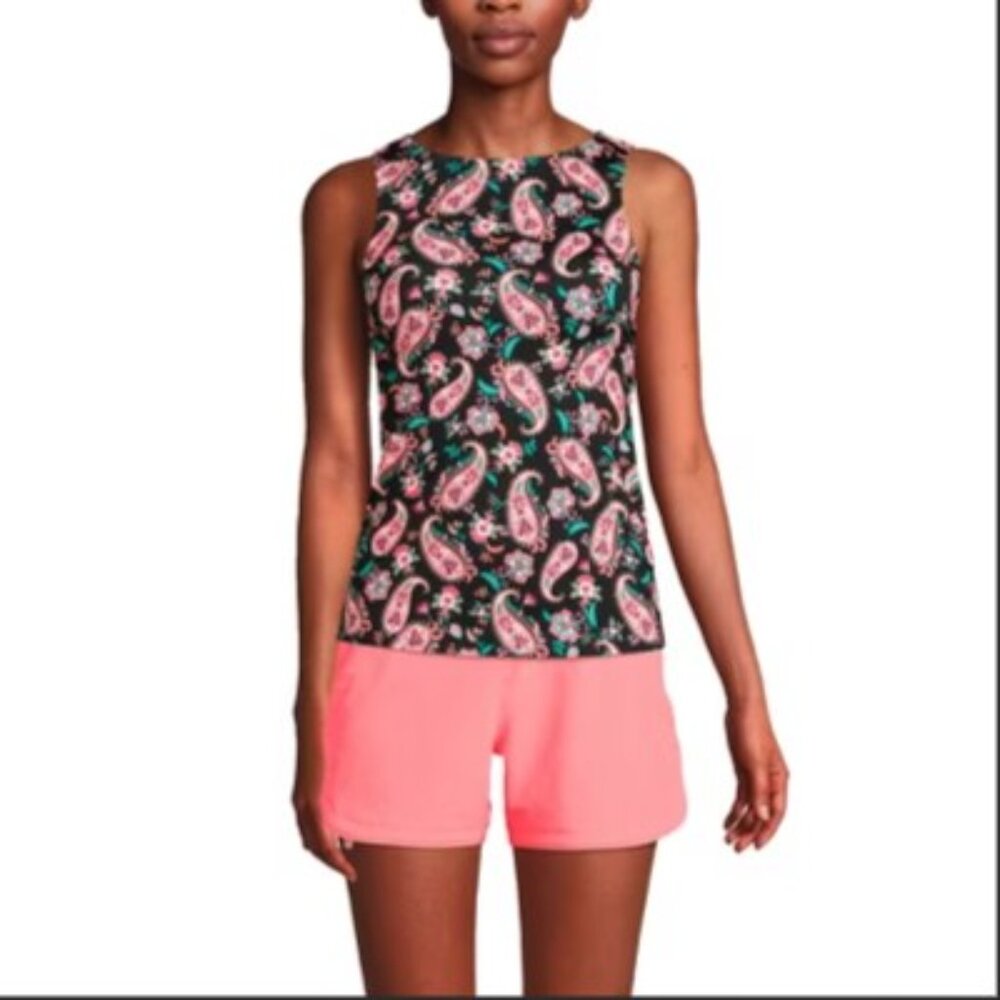 Lands' End High Neck Modest Tank Tankini Swimsuit Top - Size: 2 - NWT - Picture 2 of 10